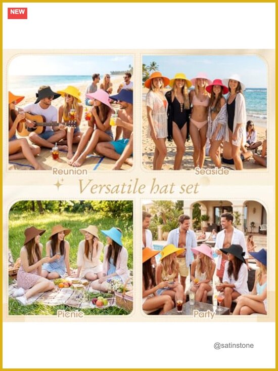 12 Pack Foldable Straw Sun Visors Wide Brim UPF Protection Beach Hats for Women main image 6